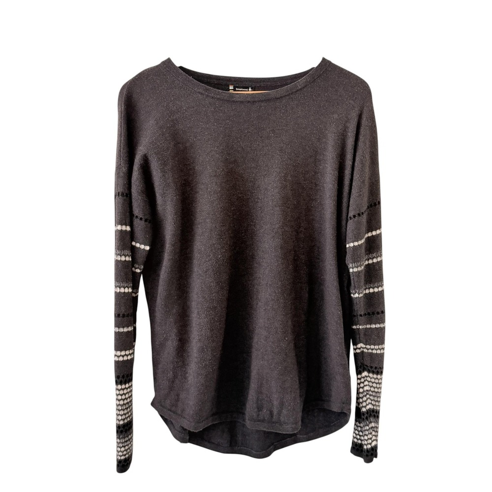 SmartWool Merino Sweater Womens L Gray Striped Sleeve Crew Neck Knit Pullover